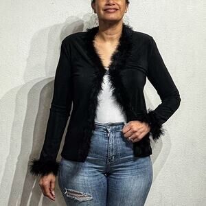 Frazier Lawrence Black Faux Fur Trim Vintage Jacket Sz SP